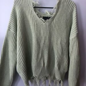 Sage green distressed sweater